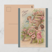 Carte Postale Angels vintages et échelle Pâques (Devant / Derrière)