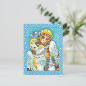CARTE POSTALE ANGES CHAT, PETIT CHAT & SOURIS AU CIEL, HALO & AI (Debout devant)