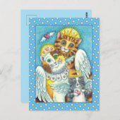 CARTE POSTALE ANGES CHAT, PETIT CHAT & SOURIS AU CIEL, HALO & AI (Devant / Derrière)