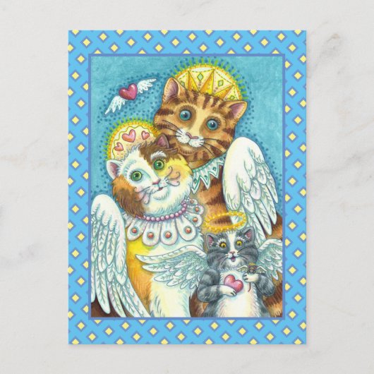CARTE POSTALE ANGES CHAT, PETIT CHAT & SOURIS AU CIEL, HALO & AI (Devant)
