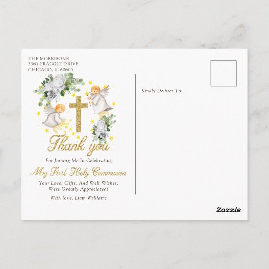 Carte Postale Anges de la première communion Parties scintillant (Dos)