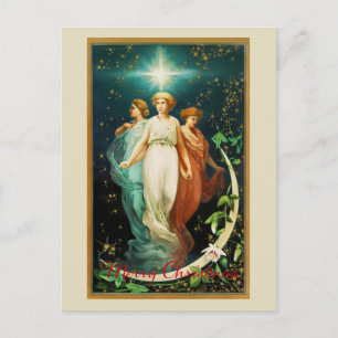 Carte Postale Anges de Noël vintage avec étoile