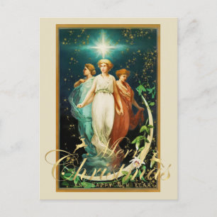 Carte Postale Anges de Noël vintage avec étoile