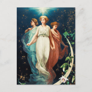 Carte Postale Anges de Noël Vintage Star et Crescent Moon