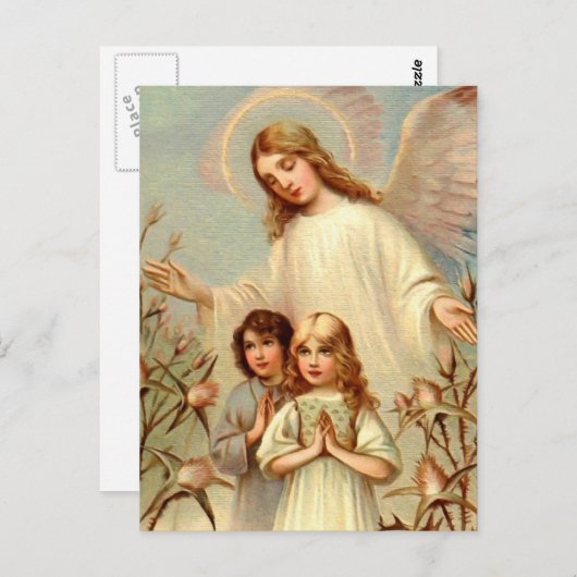 Carte Postale Anges gardiens et prières (Devant / Derrière)