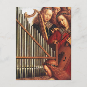 Carte Postale ANGES JOUER MUSIQUE, détail, Parchemin