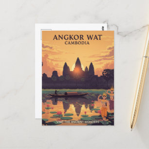 Carte Postale Angkor Vat Cambodge Travel Art Vintage