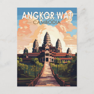 Carte Postale Angkor Wat Cambodge Voyage Art Vintage