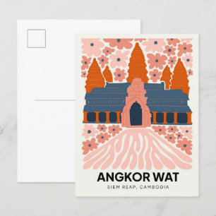 Carte Postale Angkor Wat Siem Reap Cambodge voyage art floral