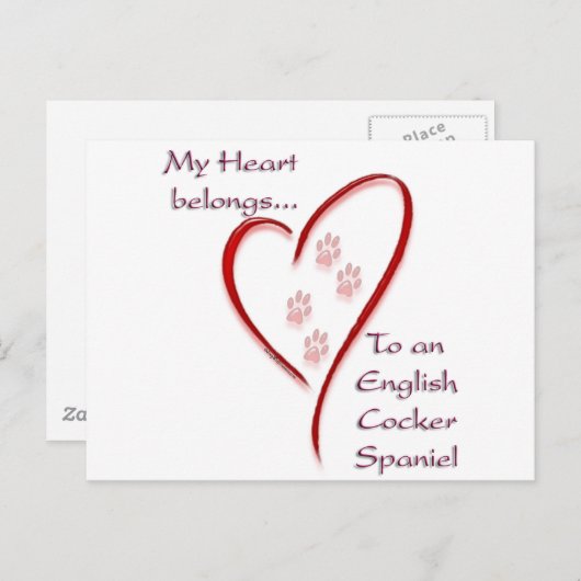Carte Postale Anglais Cocker Spaniel Coeur Appartient (Devant / Derrière)