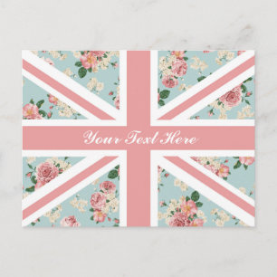 Carte Postale Anglais Rose Union Jack Floral Pattern Custom