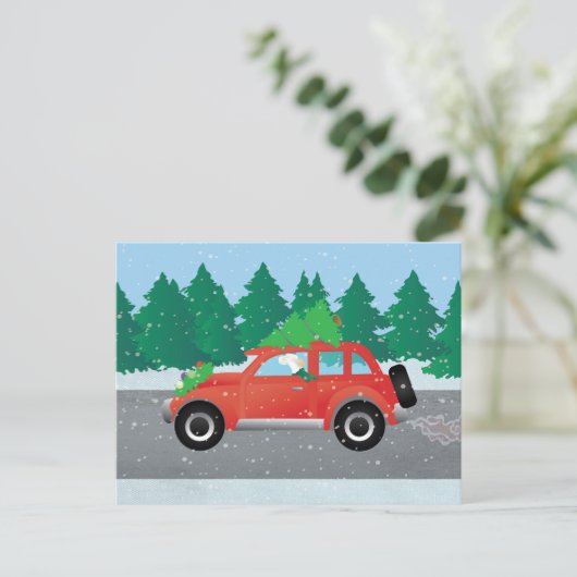 Carte Postale Anglais Setter Chig conduisant une voiture - Arbre (Debout devant)