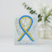 Carte postale Angle ruban de sensibilisation bleu (Debout devant)