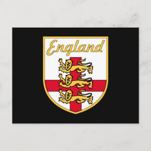 Carte Postale Angleterre, anglais, 3 Lions Badge ou Crest, Black