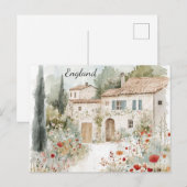 Carte Postale Angleterre Anglais Village Campagne Aquarelle (Devant / Derrière)