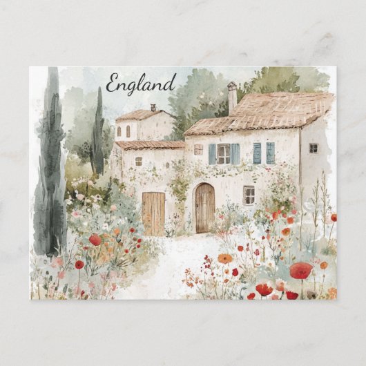 Carte Postale Angleterre Anglais Village Campagne Aquarelle (Devant)