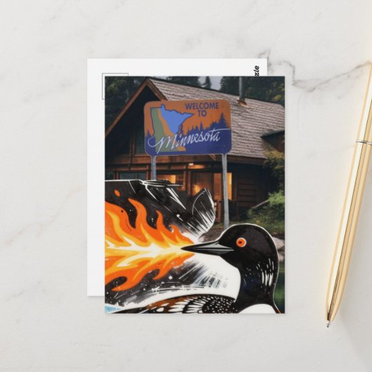Carte Postale Angry fire breathing MN Loon Protest (Devant/Arrière en situation)