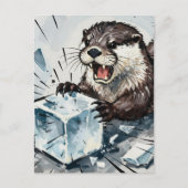 Carte Postale Angry otter breaking an ice block  (Devant)