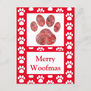 Carte Postale Animal Paw Silhouette Rouge Blanc Joyeux Noël