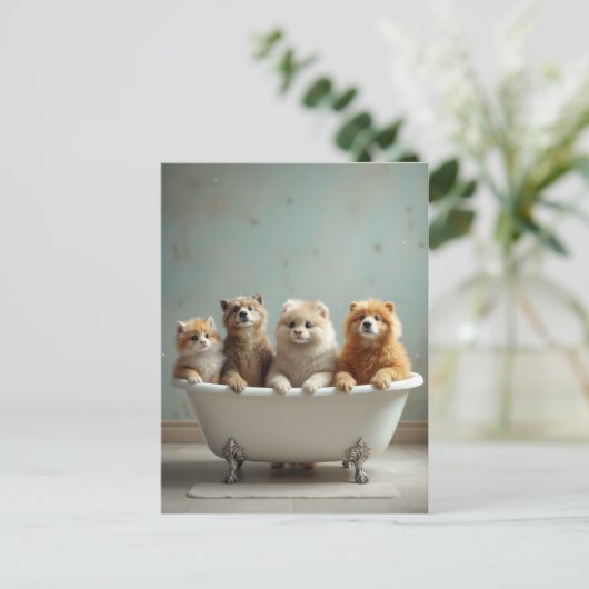 Carte Postale Animaux amusants dans la baignoire (Debout devant)