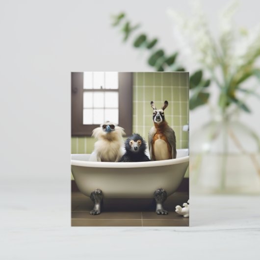 Carte Postale Animaux amusants dans la salle de bain (Debout devant)