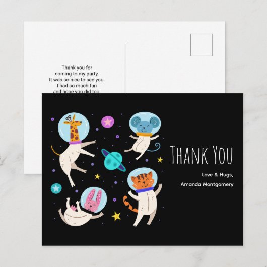 Carte Postale Animaux astronautes mignons flottant dans l'espace (Devant / Derrière)