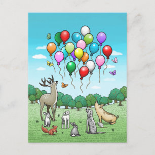 Carte Postale Animaux avec Ballons