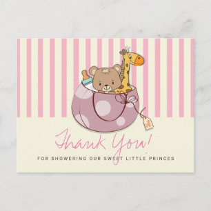 Carte Postale Animaux Bébés Rose Rose Pâle Remerciements Baby Sh