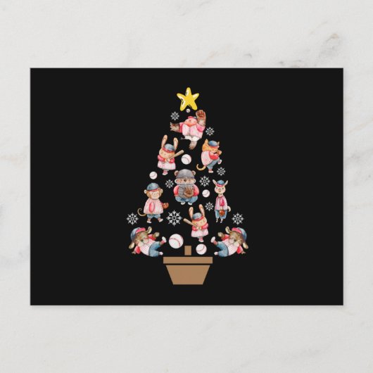 Carte Postale Animaux de baseball arbre de Noël (Devant)