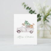 Carte Postale Animaux de bois en vacances de camion blanc (Debout devant)