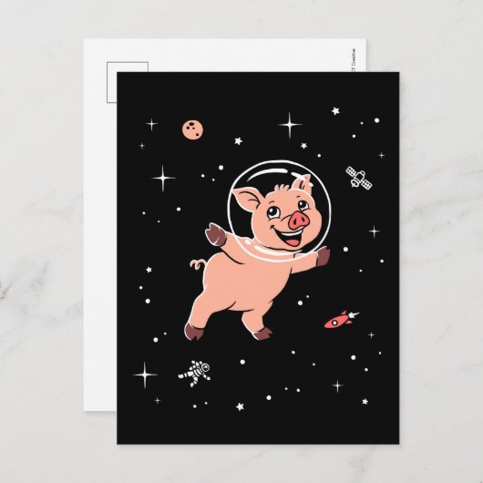 Carte Postale Animaux De Cochon Dans L'Espace (Devant / Derrière)