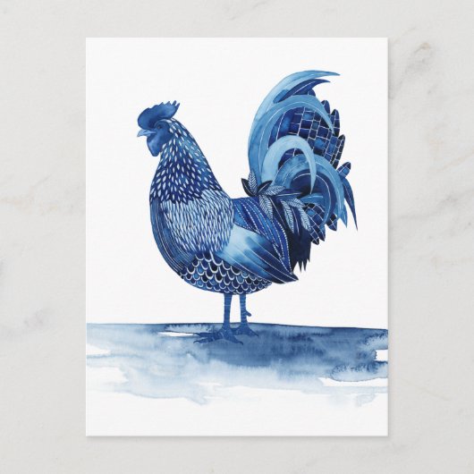 Carte Postale Animaux de ferme bleu Cobalt - Coq (Devant)