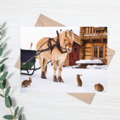 Carte Postale Animaux de ferme lapins de cheval neige