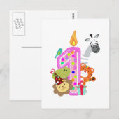 Carte Postale animaux de fête du zoo de bougies pour le premier  (Devant / Derrière)