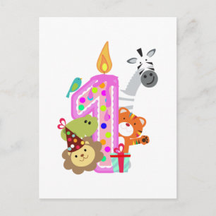 Carte Postale animaux de fête du zoo de bougies pour le premier