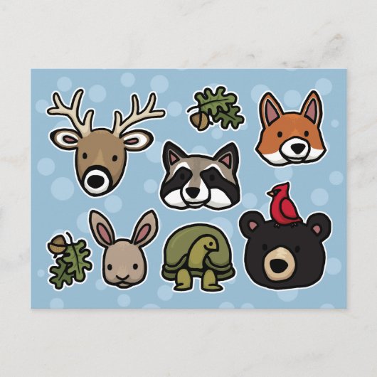 Carte Postale Animaux de forêt mignons et conviviaux (Devant)