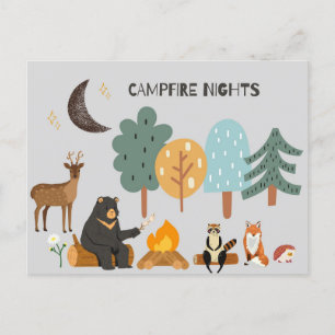 Carte Postale Animaux de la forêt Nuits autour du feu de camp Ca