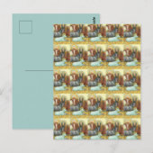 CARTE POSTALE ANIMAUX DE LA NATIVITÉ EN STABLE, OX, ÂNE ET MOUCH (Devant / Derrière)