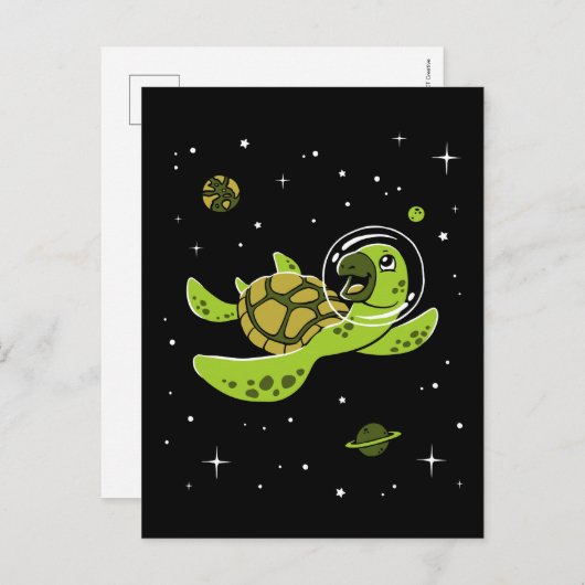 Carte Postale Animaux de tortues dans l'espace (Devant / Derrière)
