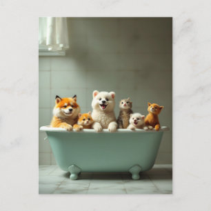 Carte Postale Animaux drôles dans la baignoire