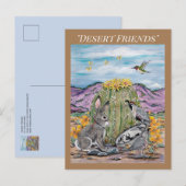 Carte Postale Animaux du sud-ouest du désert Faune Lapin Cactus (Devant / Derrière)