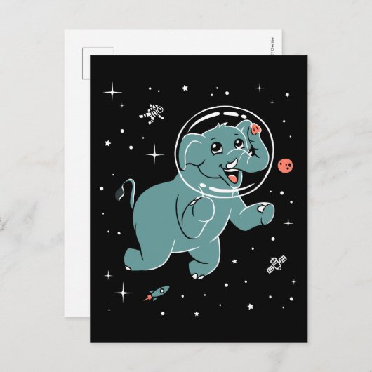 Carte Postale Animaux éléphants dans l'espace (Devant / Derrière)