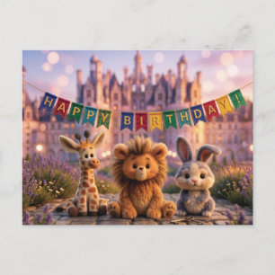 Carte Postale Animaux en peluche mignons avec bannière Joyeux An