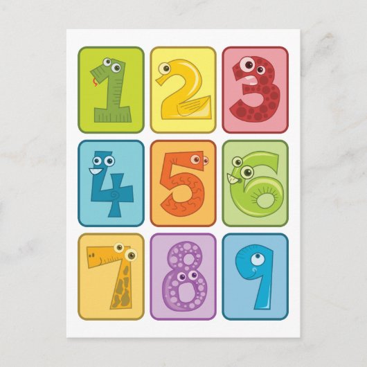 Carte Postale Animaux et numéros (Devant)