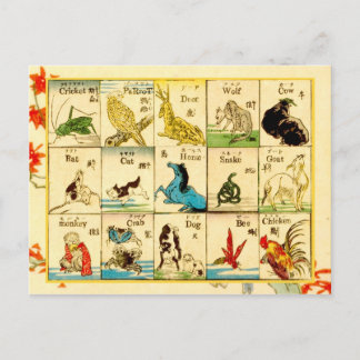 Carte Postale Animaux étiquetés en japonais et en anglais