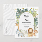 Carte Postale Animaux, Jungle invitation de premier anniversaire (Devant / Derrière)