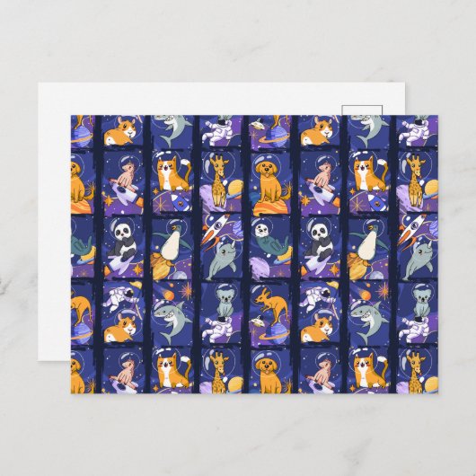 Carte Postale Animaux spatiaux, animaux dans l'espace, astronaut (Devant / Derrière)