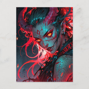 Carte Postale Anime à cornes rouges fille