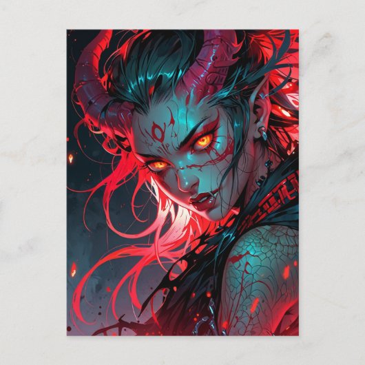 Carte Postale Anime à cornes rouges fille (Devant)