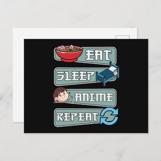 Carte Postale Anime de sommeil manger répéter japonais | Kawaii (Devant / Derrière)